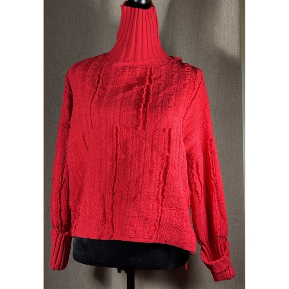 Gilli Womens Cropped Sweater Oversized‎ M Hi Low Red Raw Boho Christmas Soft - Picture 1 of 16